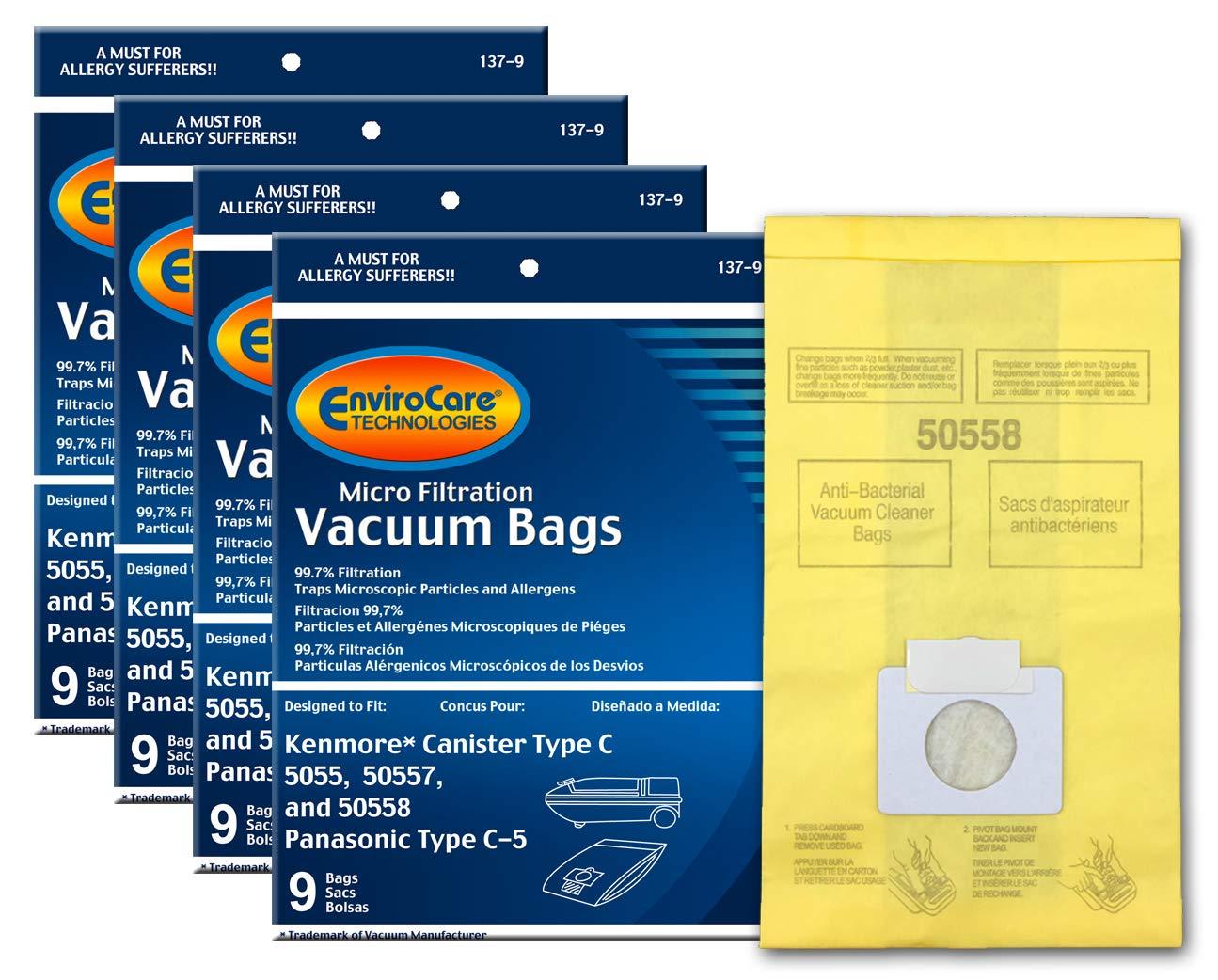 Envirocare Replacement Micro Filtration Vacuum Bags for Kenmore and Panasonic Canister Vacuums - 36 Pack