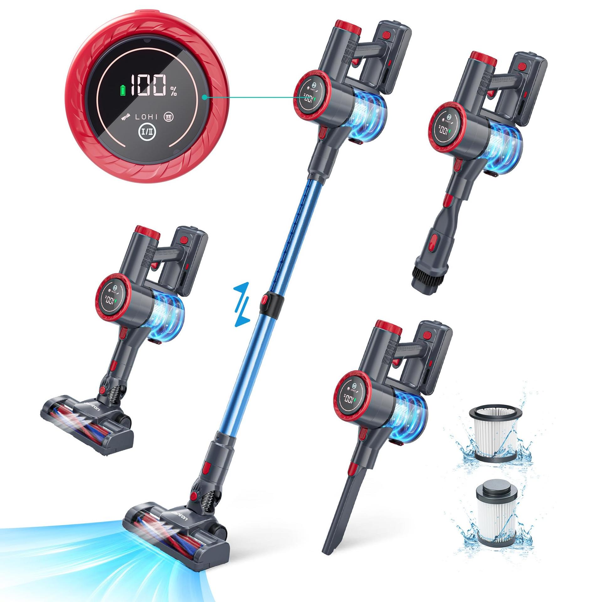 Aspiron Cordless Vacuum Cleaner with Powerful Suction, Large LED Display, Rechargeable Stick Vacuum for Hard Floors, Carpets, Sofa, Car - LED Headlights, Handheld Vacuum
