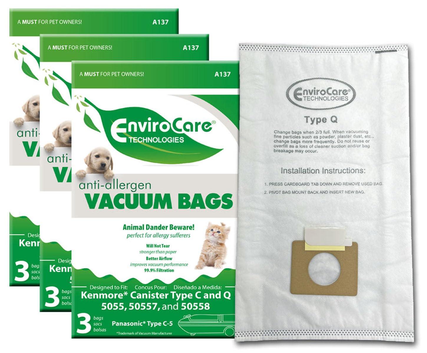 EnviroCare 9 Pack Anti-Allergen Vacuum Bags for Kenmore Canister Type C/Q and Panasonic Type C-5