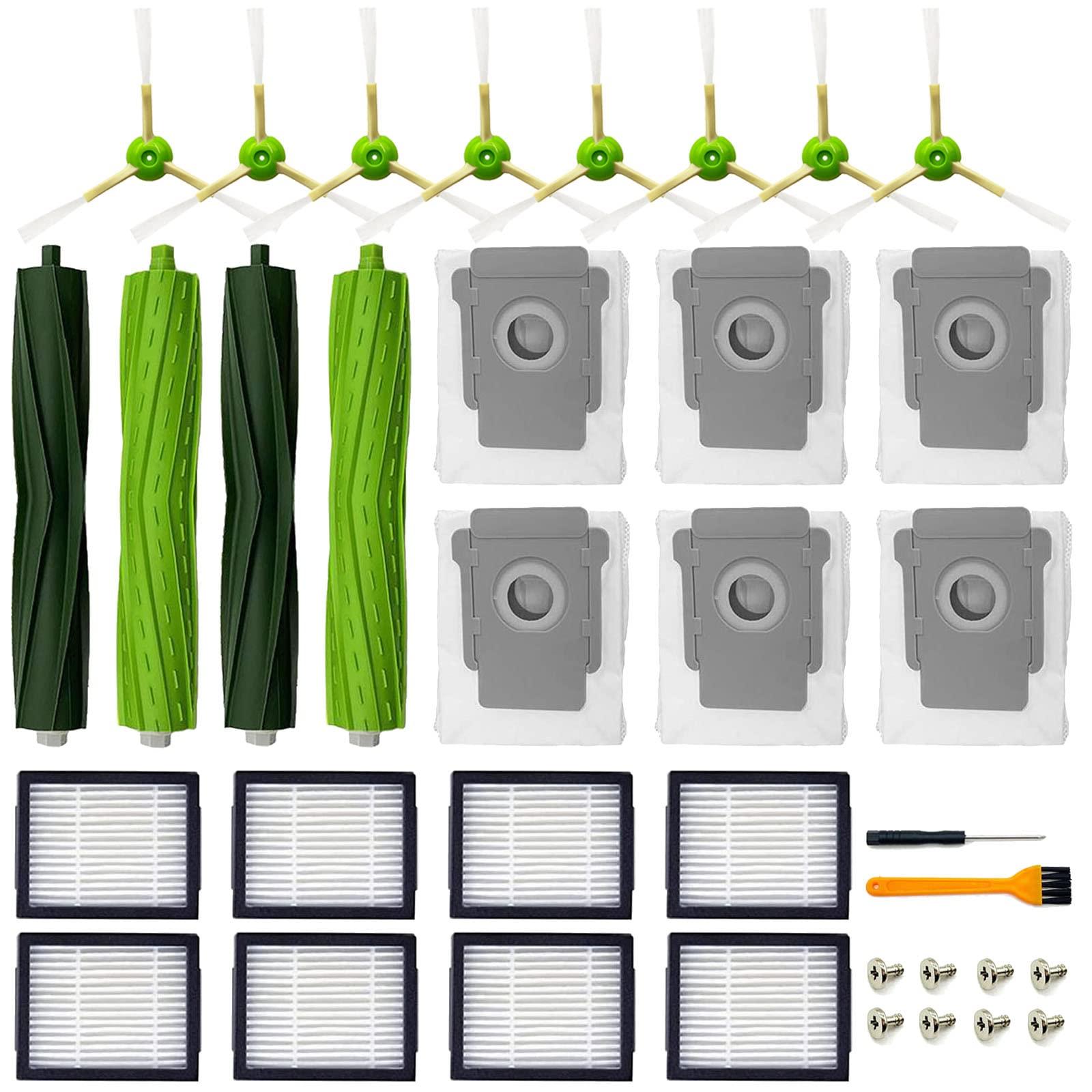 Replacement Accessories for Irobot Roomba I3 I7 I4 I5 J5 I6 E5 Plus Vacuum Cleaner - 2 Sets Rubber Brushes, 8 Filters, 8 Side Brushes, 6 Vacuum Bags