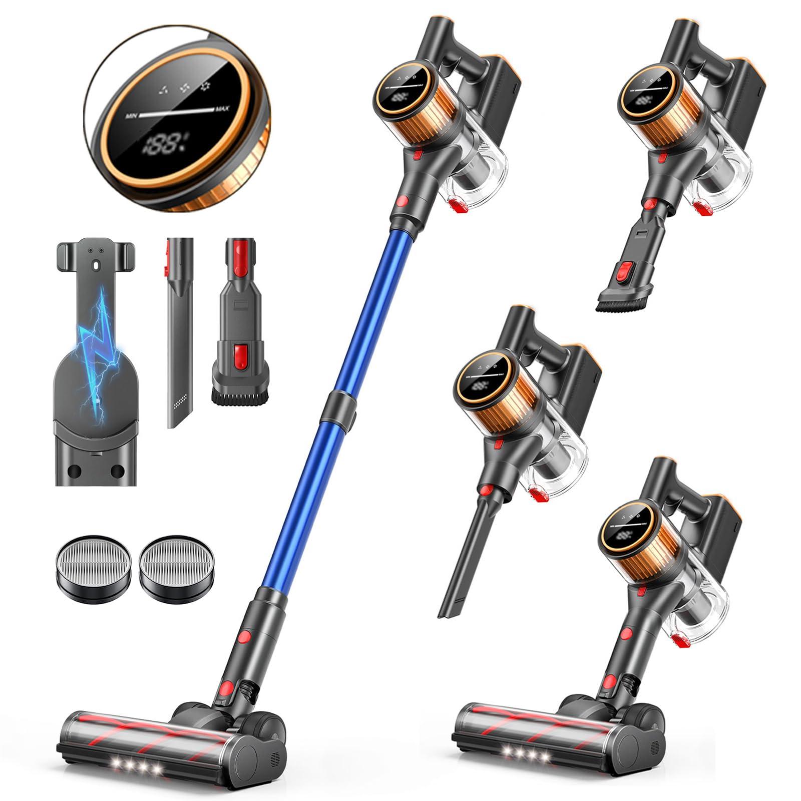 Powerful Cordless Vacuum Cleaner with 45Kpa Suction, 550W Motor, 60 Mins Runtime, Self-Standing - Ideal for Pet Hair, Carpet, Hardwood Floors (X9)