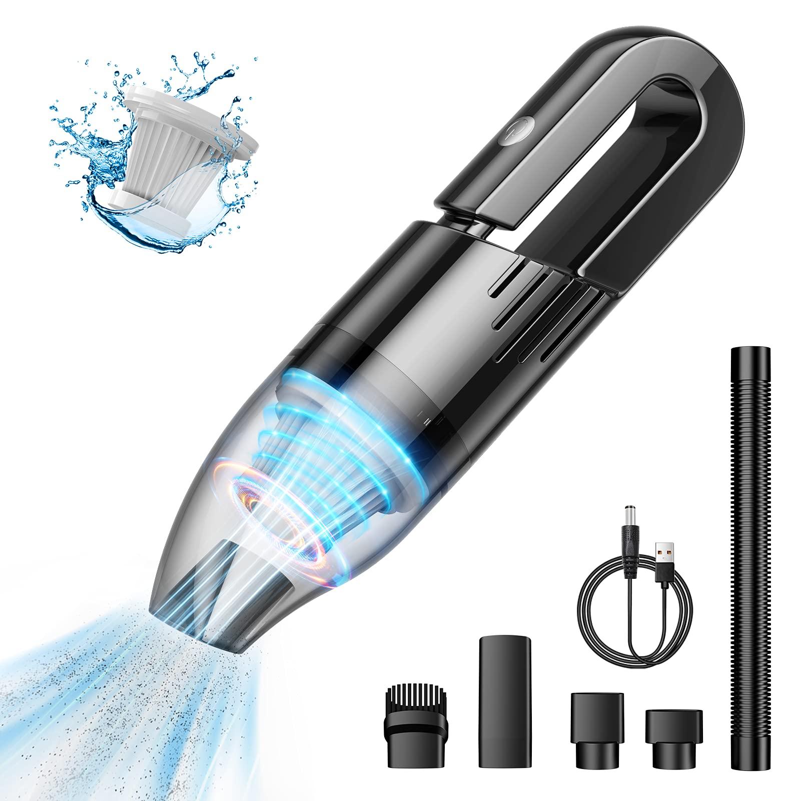 Upfox Mini Handheld Cordless Vacuum Cleaner for Car, Home, Office - Rechargeable with Powerful Suction and HEPA Filter (Black)
