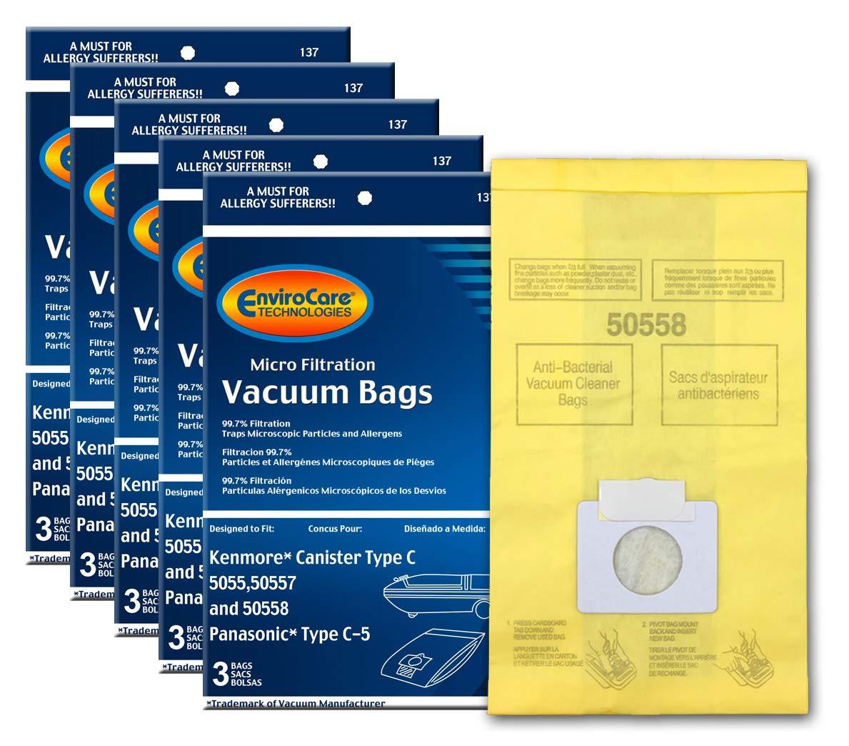 EnviroCare 15-Pack Replacement Vacuum Bags for Kenmore Canister Type C/Q, Panasonic Type C-5 Vacuums