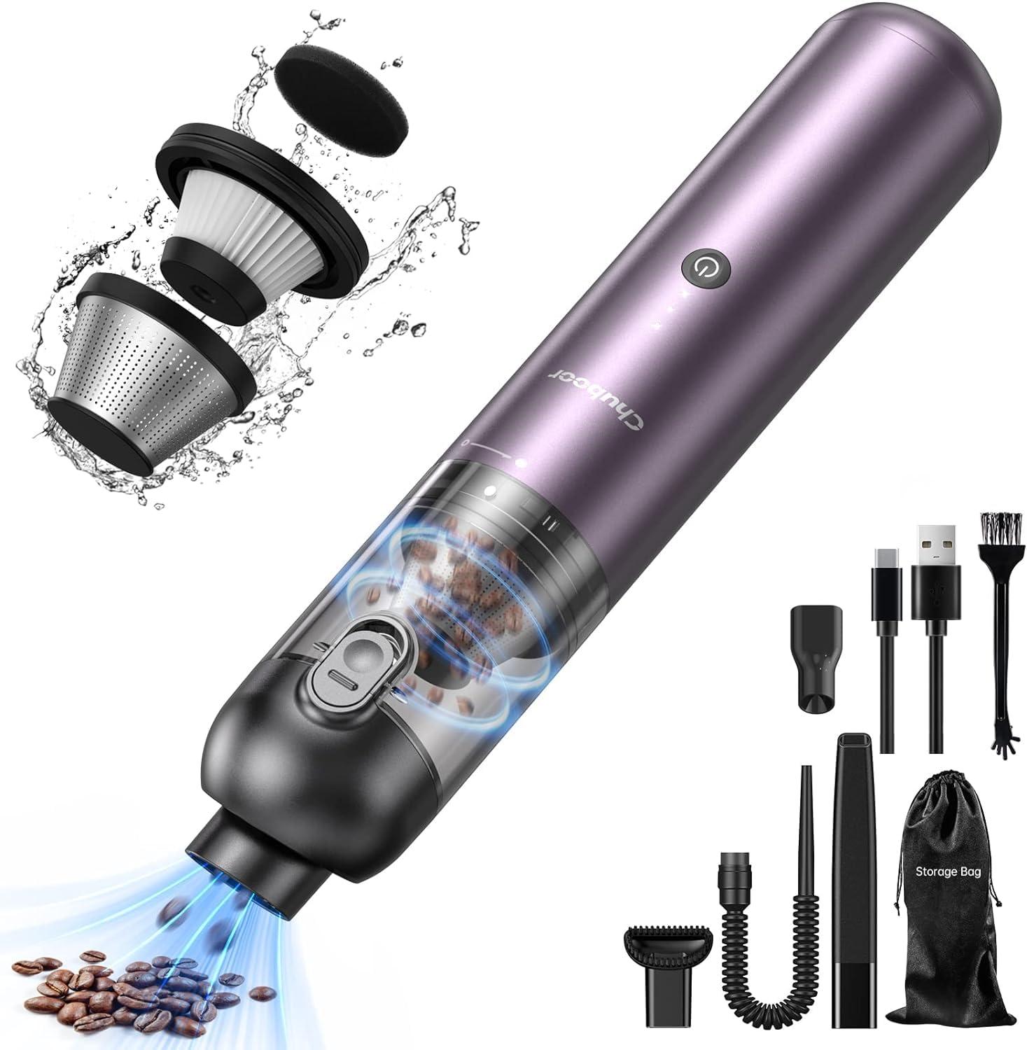 Chuboor Handheld Vacuum Cleaner 16kPA Cordless Rechargeable | Mini Portable Dust Buster for Home & Car (Purple) - Compatible with HEPA Filter