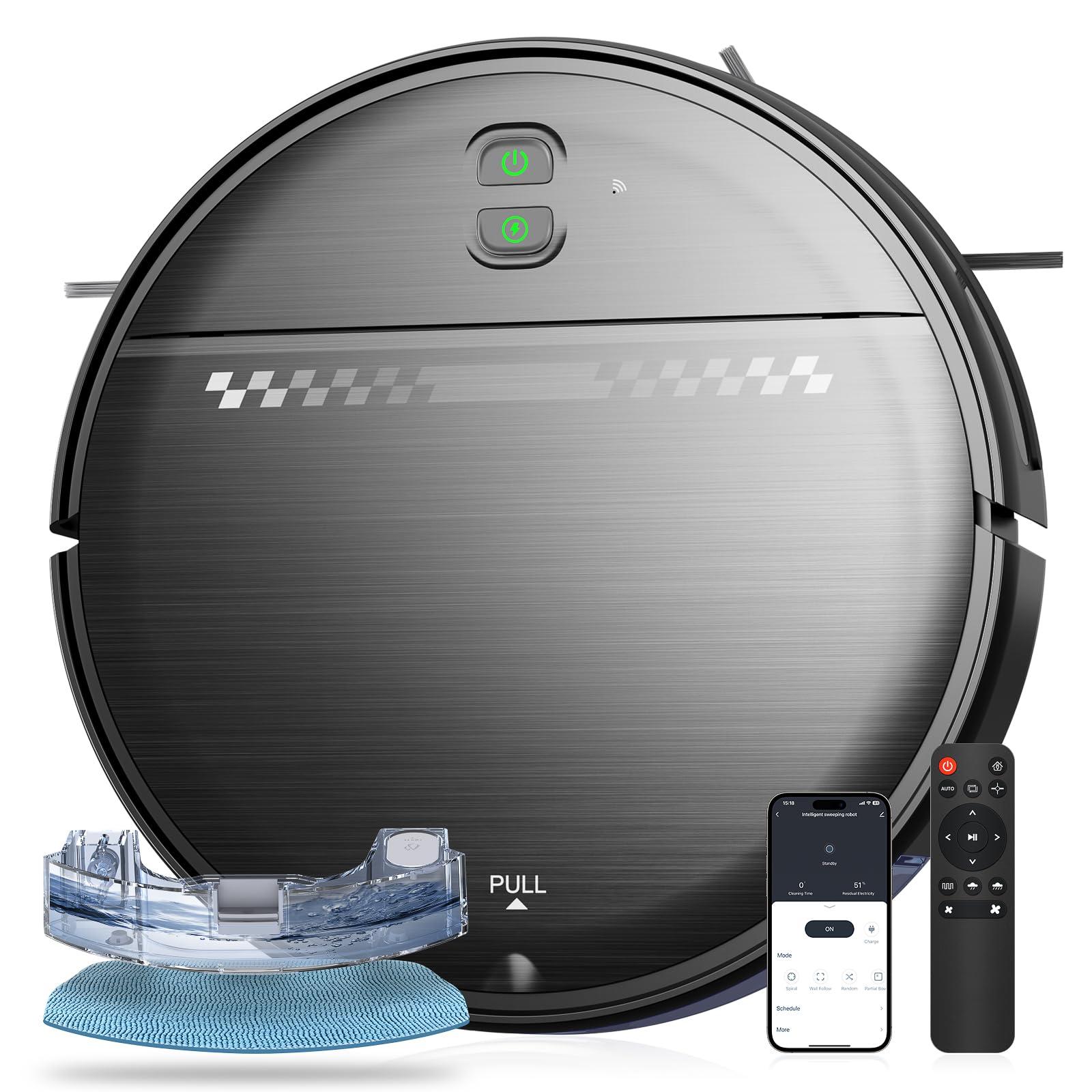 Smart Robot Vacuum and Mop Combo with Wi-Fi/App, Self-Charging, Ultra Slim Quiet - Ideal for Hard Floors, Pet Hair, and Daily Cleaning