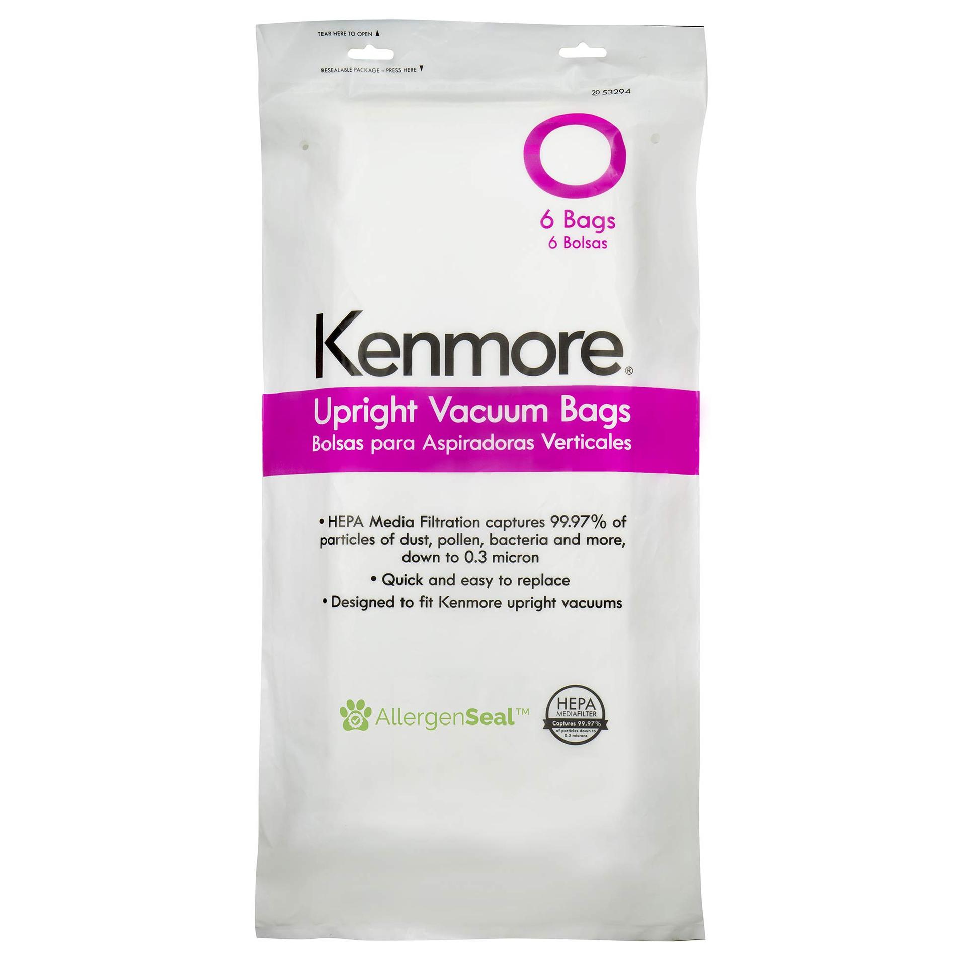 Kenmore Style O Hepa Cloth Vacuum Bags 6 Pack for Upright Vacuums - White