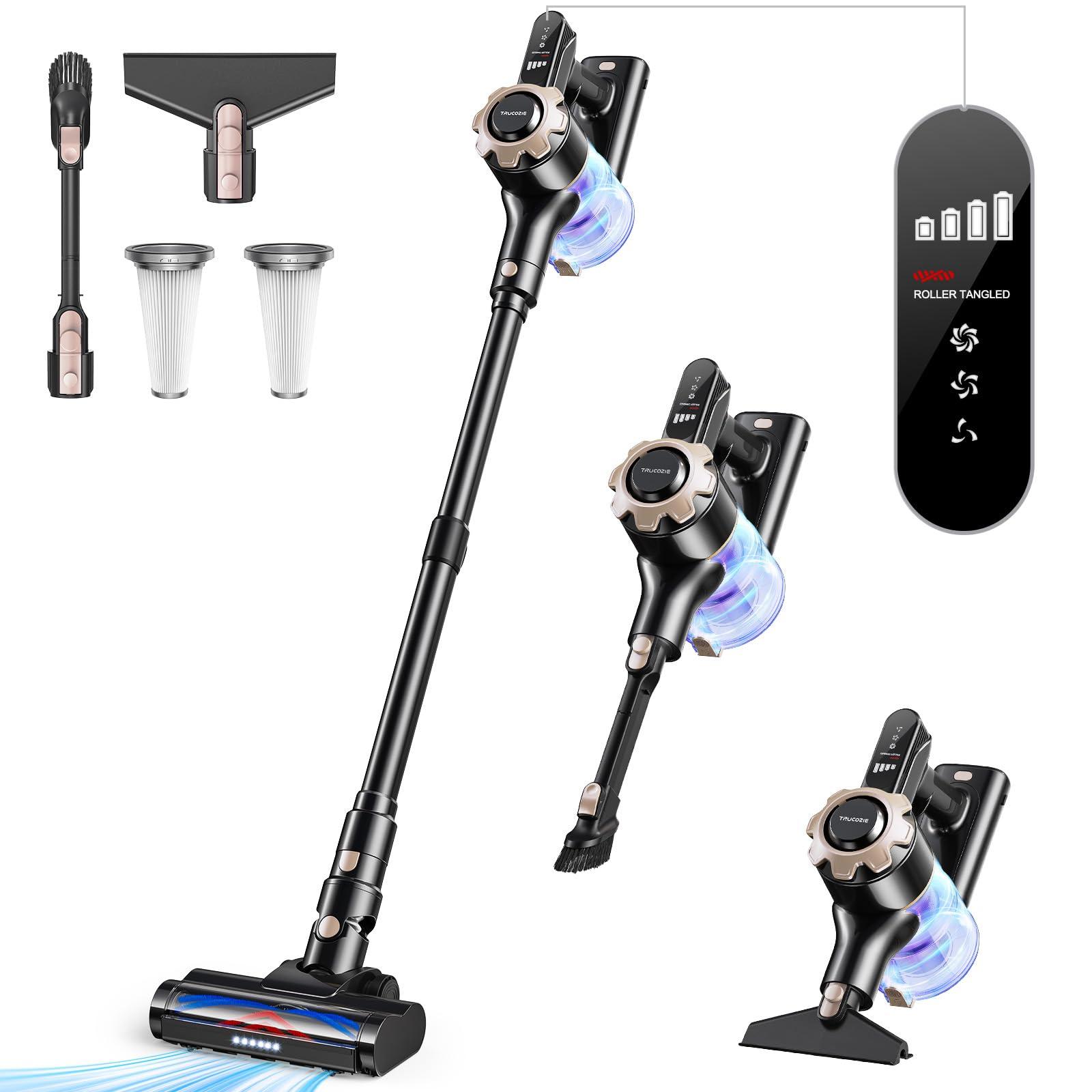 Trucozie T350 Cordless Stick Vacuum Cleaner - 8-in-1 Lightweight with 45Mins Runtime, Powerful Suction, HEPA Filter, Rechargeable - Ideal for Carpet, Tile, Pet Hair, Hardwood Floors in Black