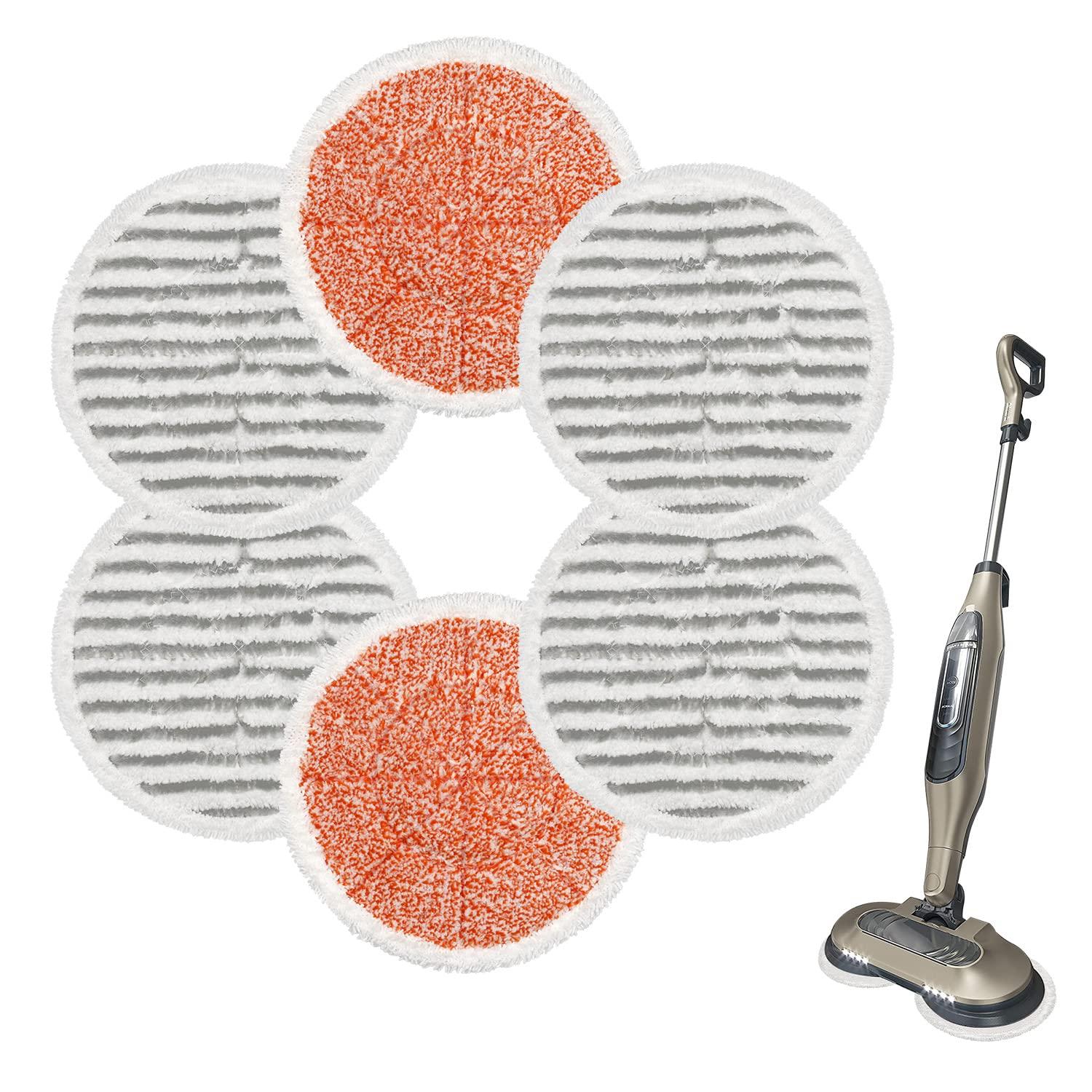 6 Pack Reusable Microfiber Steam Mop Pads Replacement for Shark S7000 Series - Gray & Orange Scrubbing Pads for All-In-One Cleaning