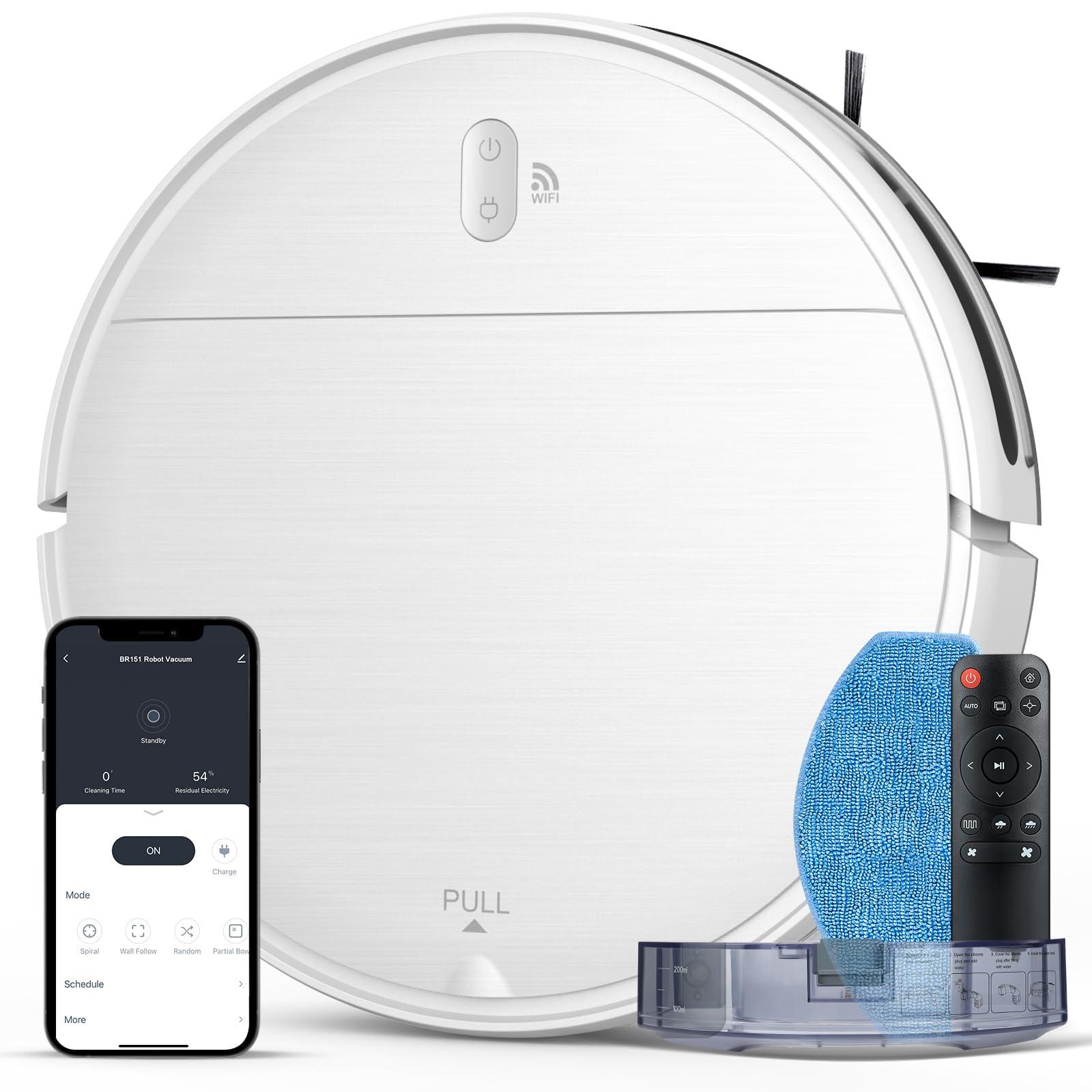 Smart 2-in-1 Robot Vacuum and Mop for Hardwood Floors, Pet Hair, and Carpet - AI-Enhanced, Wi-Fi Enabled