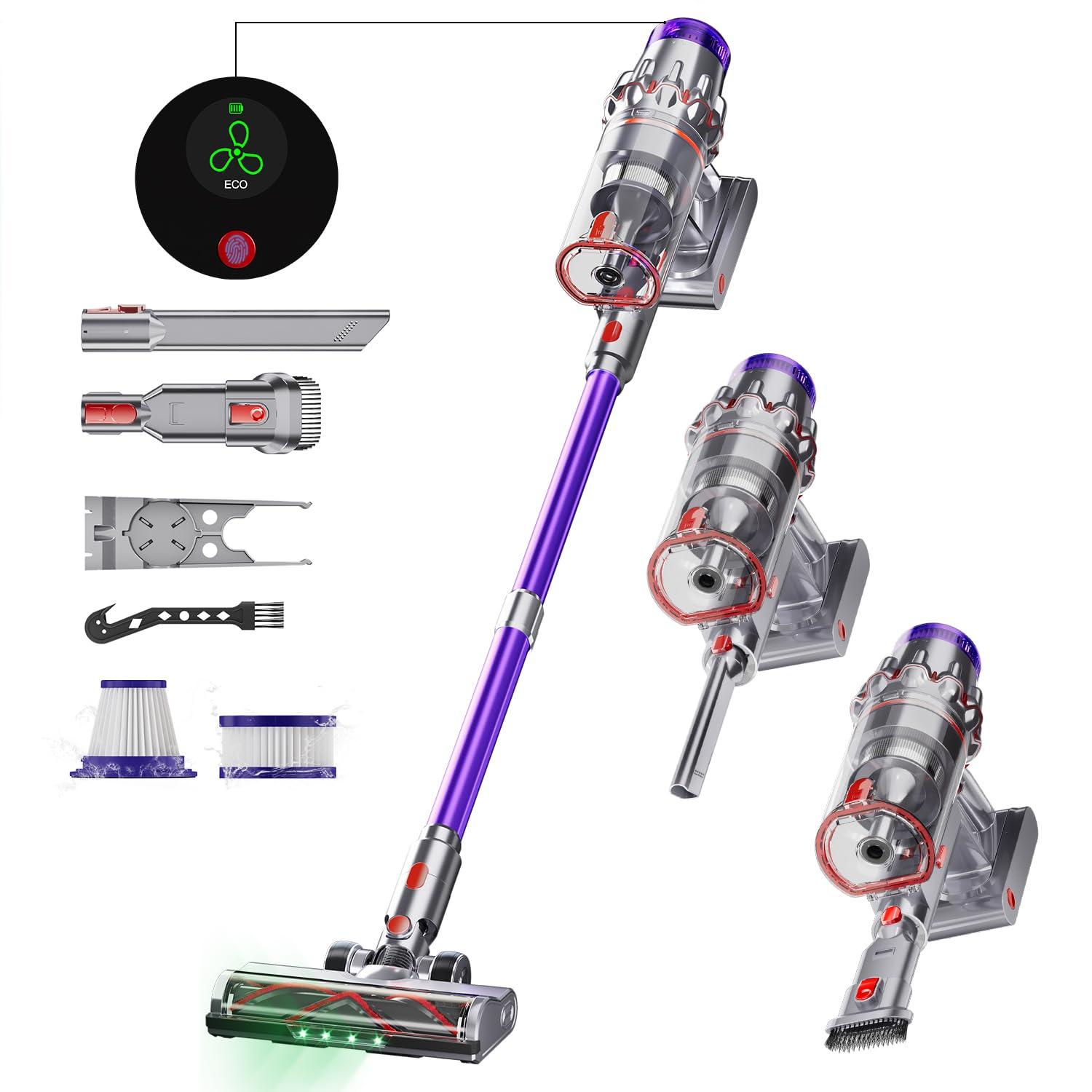 Powerful Cordless Stick Vacuum Cleaner 600W 55Kpa for Home - OLED Screen, Anti-Tangle, 60min Runtime - MBYULO DQ01-B