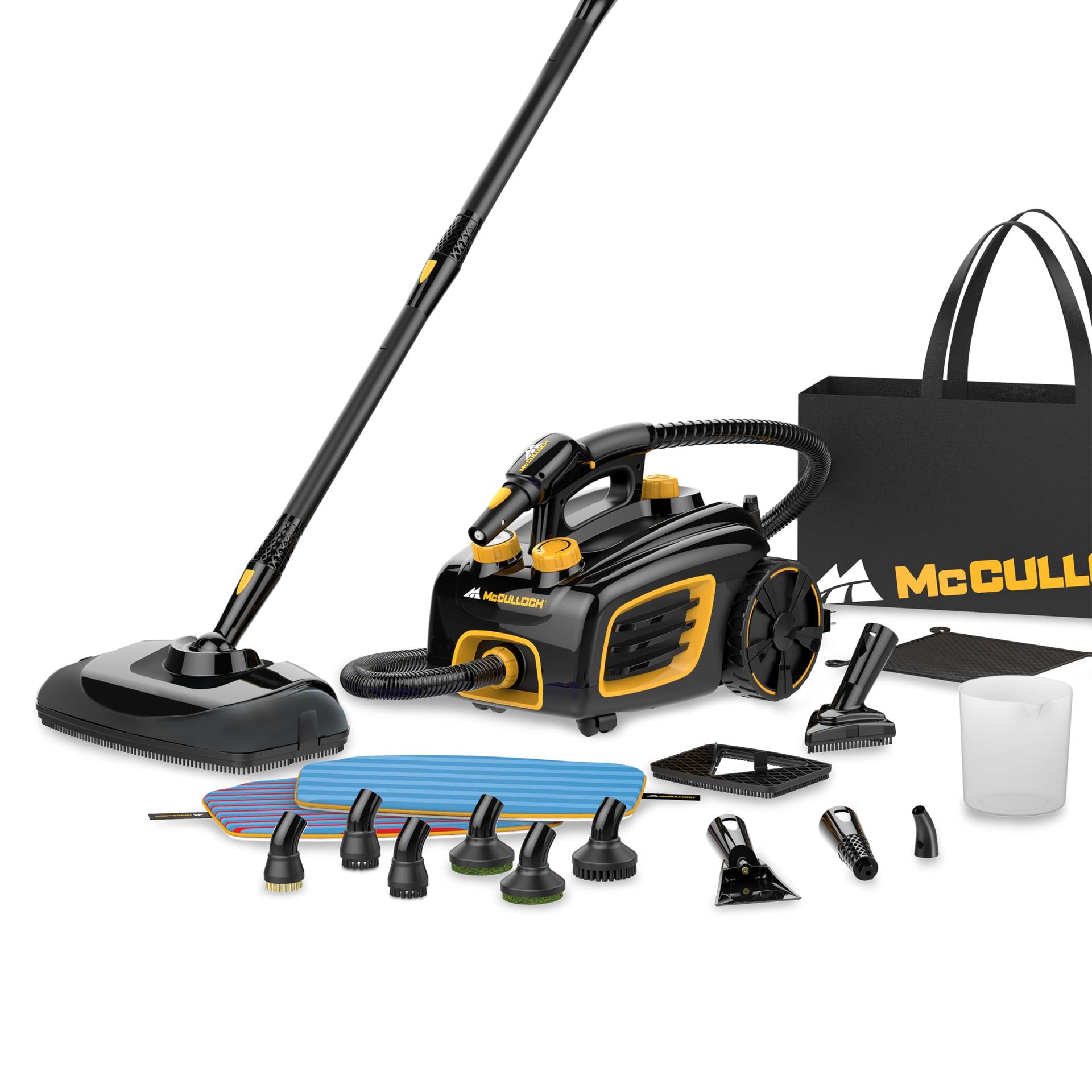 McCulloch MC1375 Canister Steam Cleaner with 20 Accessories, Chemical-Free Cleaning for Various Surfaces, Extra-Long Power Cord - 1 Pack, Black