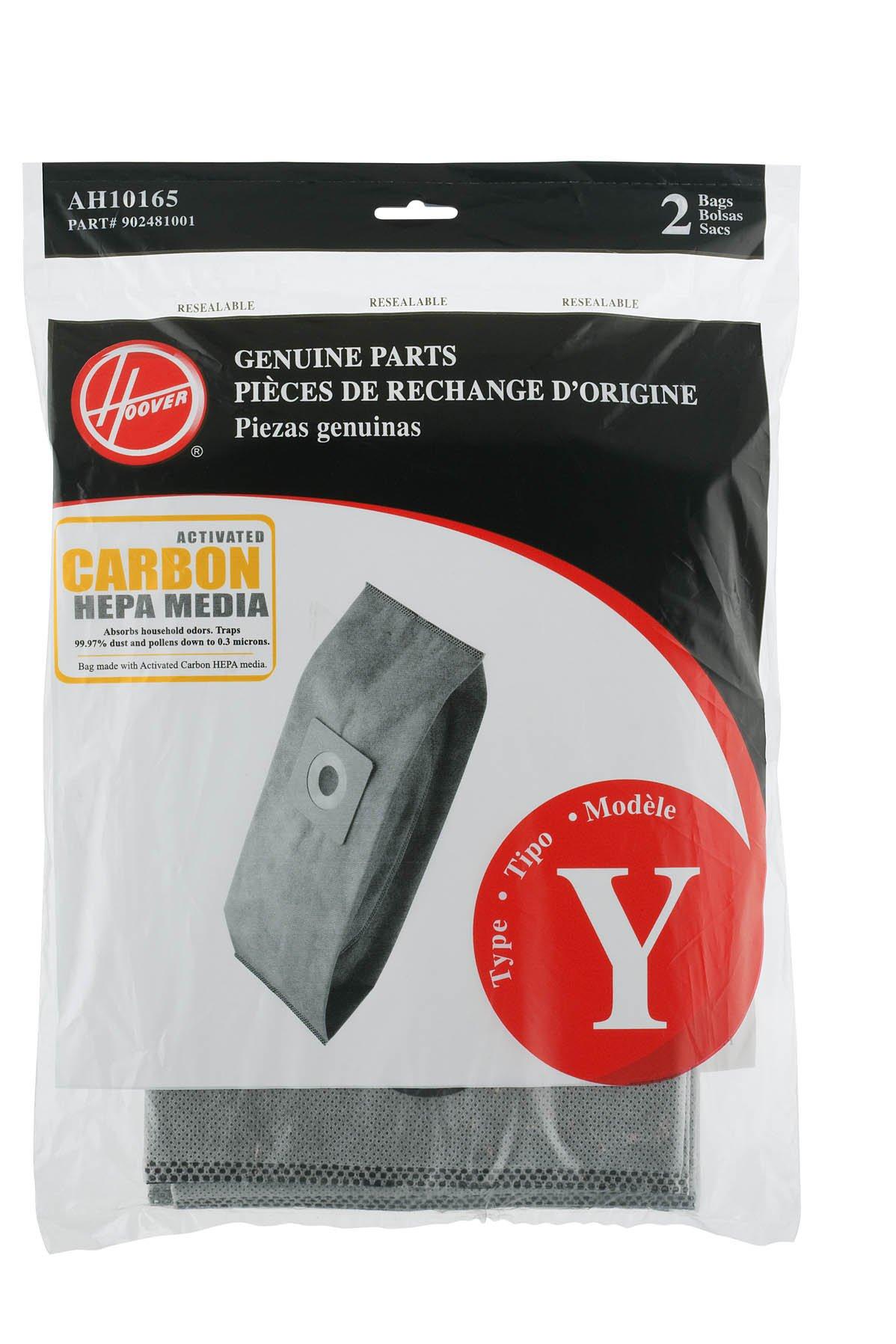 Hoover Type Y Pleated Carbon HEPA Bag Replacement for Upright Vacuum Cleaner - 2 Pack, AH10165 - Gray (2 Count) | High-Efficiency Filtration