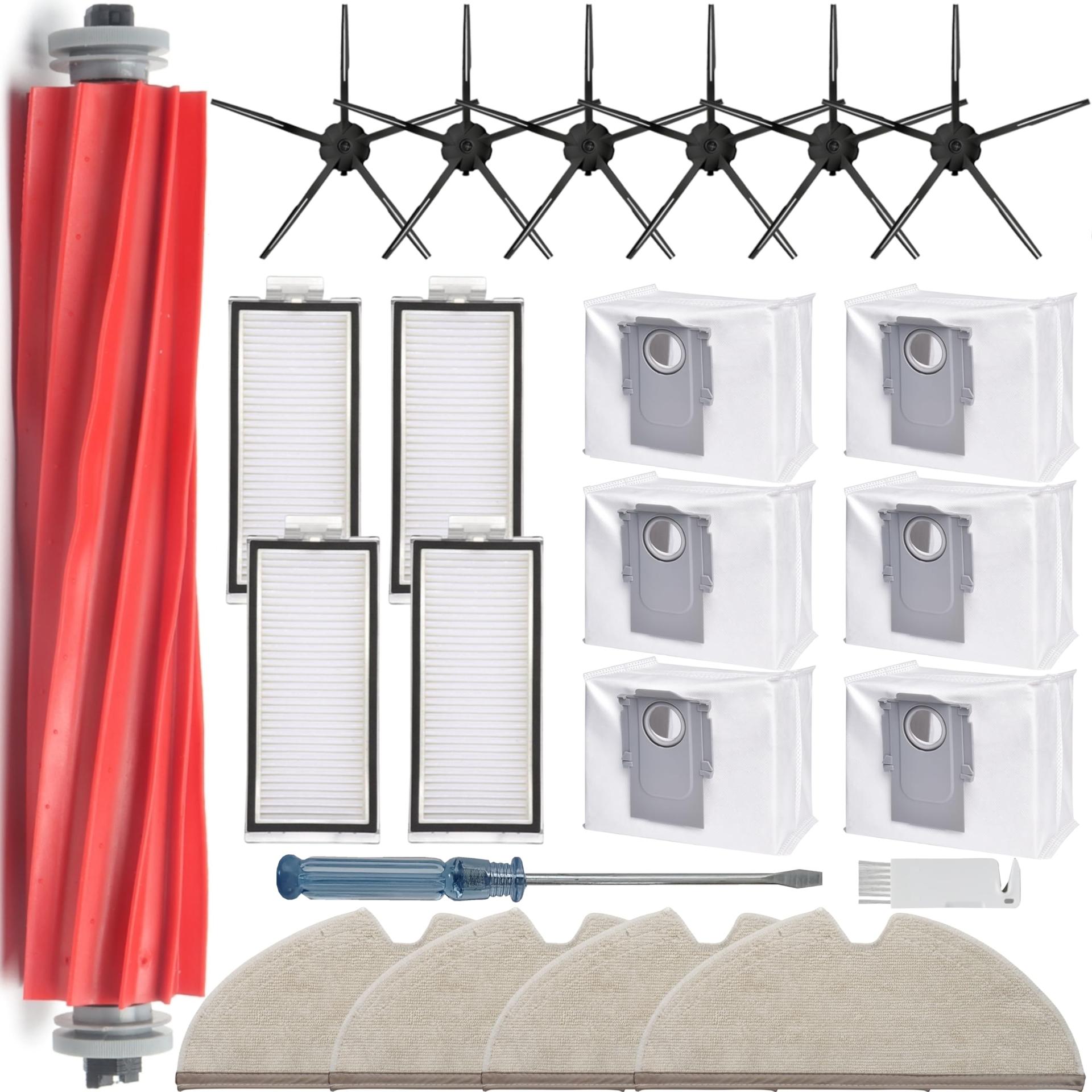 21Pcs Replacement Parts For Roborock Q7+ Q7 Max+ Vacuum Cleaner Accessories Kit,1 Main Brush 4 Mop Pad 4 Hepa Filters 6 Side Brush 6 Vacuum Bags
