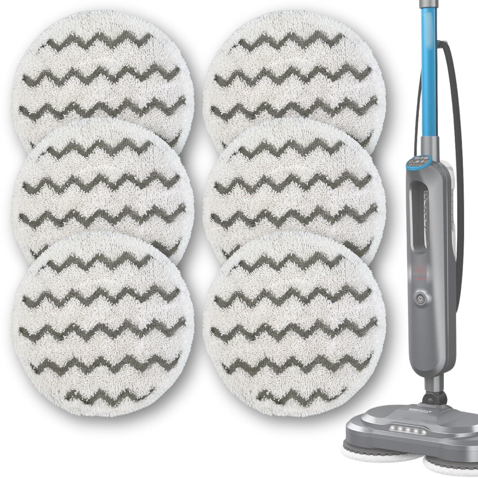 Rotating Steam Mop Pads (6 Pack) Compatible with Bissell Spinwave Smartsteam Scrubbing Steam Mop