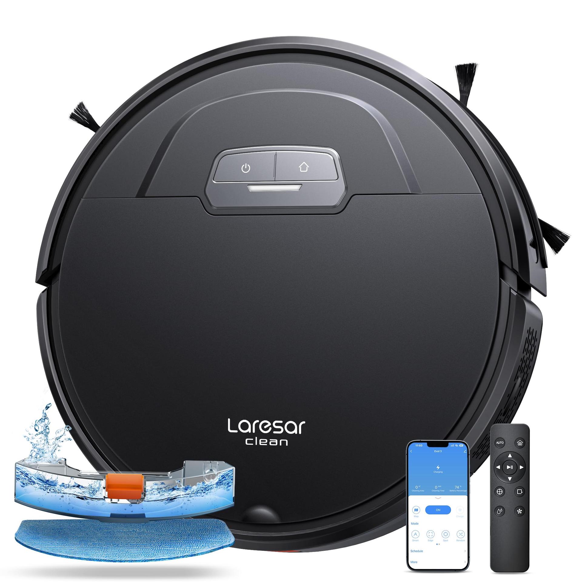 Laresar Clean Robot Vacuum and Mop Combo | 4500Pa Suction, Auto Carpet Boost, Self-Charging | Ideal for Pet Hair and Carpets (Black)