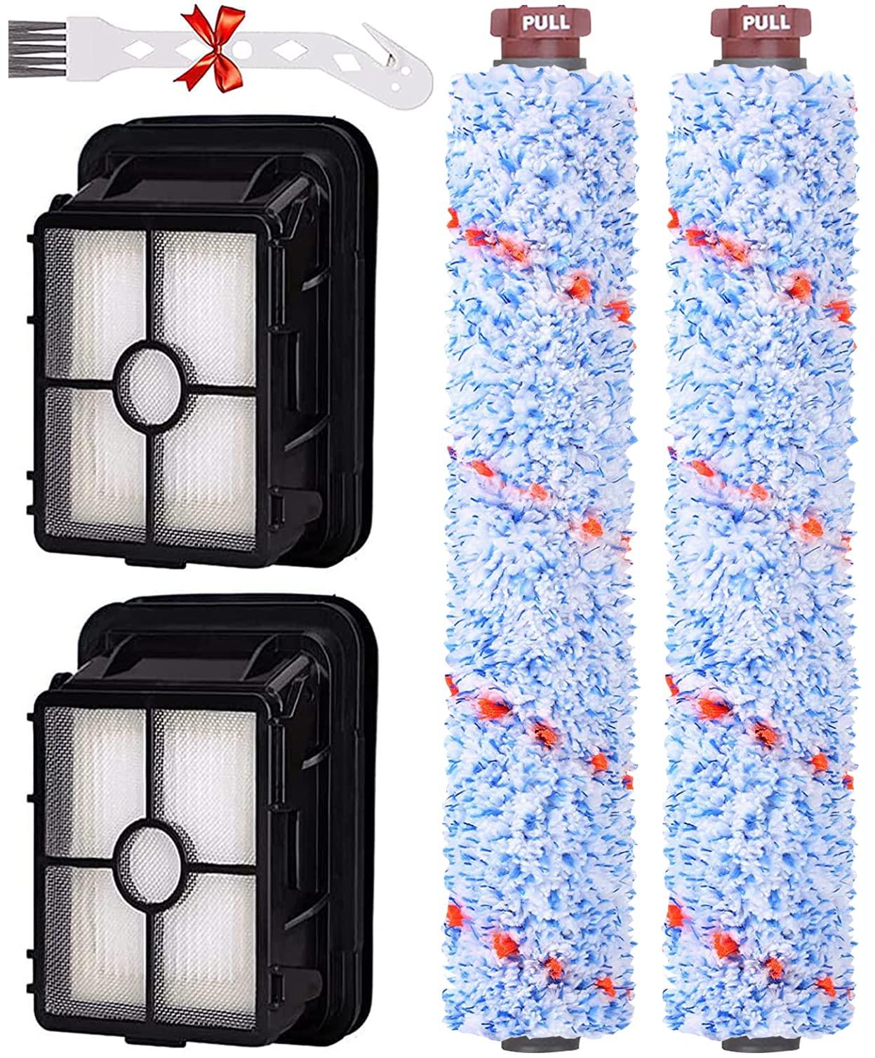 Tablenco Replacement Brush Roller and Vacuum Filter Set for Bissell Crosswave Vacuum Cleaner - 2 Pack 1868 Multi-Surface Brush Rolls + 2 Pack 1866 Filters