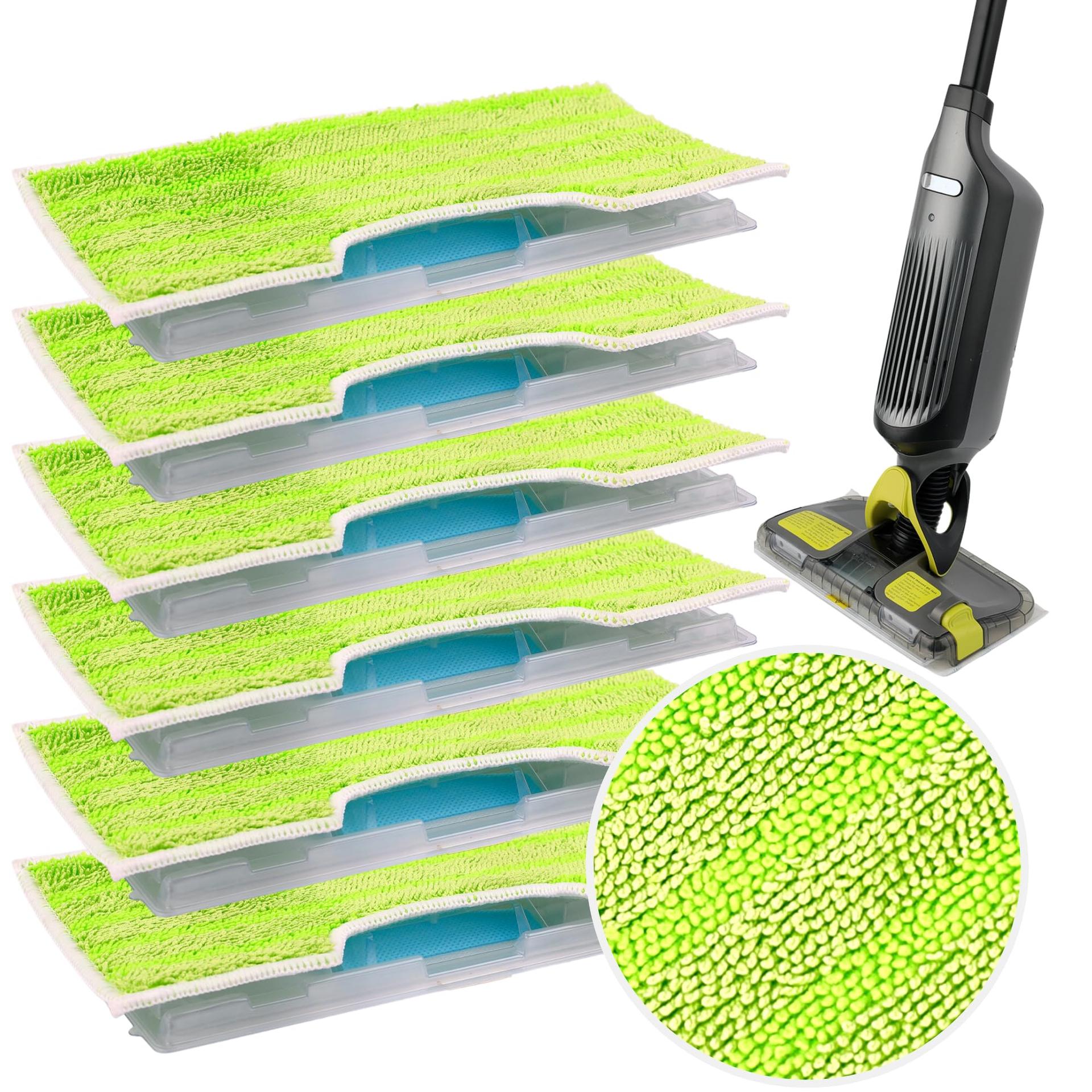 Eco-Friendly Reusable Mop Pad Refills Compatible with Shark Vacmop Vm252 Vm250 Vm200 (6 Sets, Green)