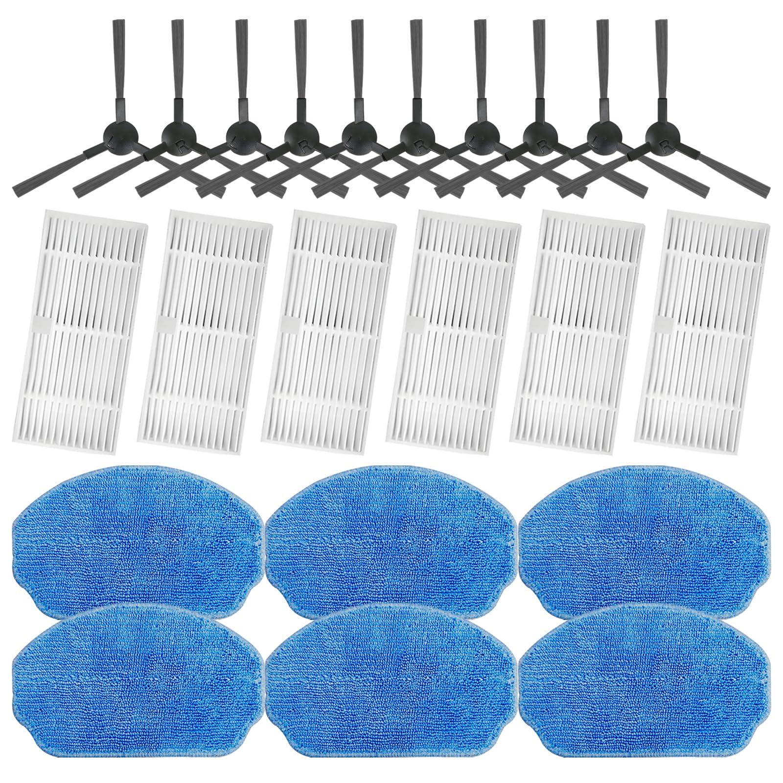 Replacement Parts Compatible with Mamnv/Zcwa/Onson/Gttvo Br150 Br151, Manvins/Kilgone G20, Bobsweep/Teendow BR151 Robot Vacuum and Mop Combo Accessories: 10 Side Brushes, 6 Filters, 6 Mop Pads for Hardwood Floors