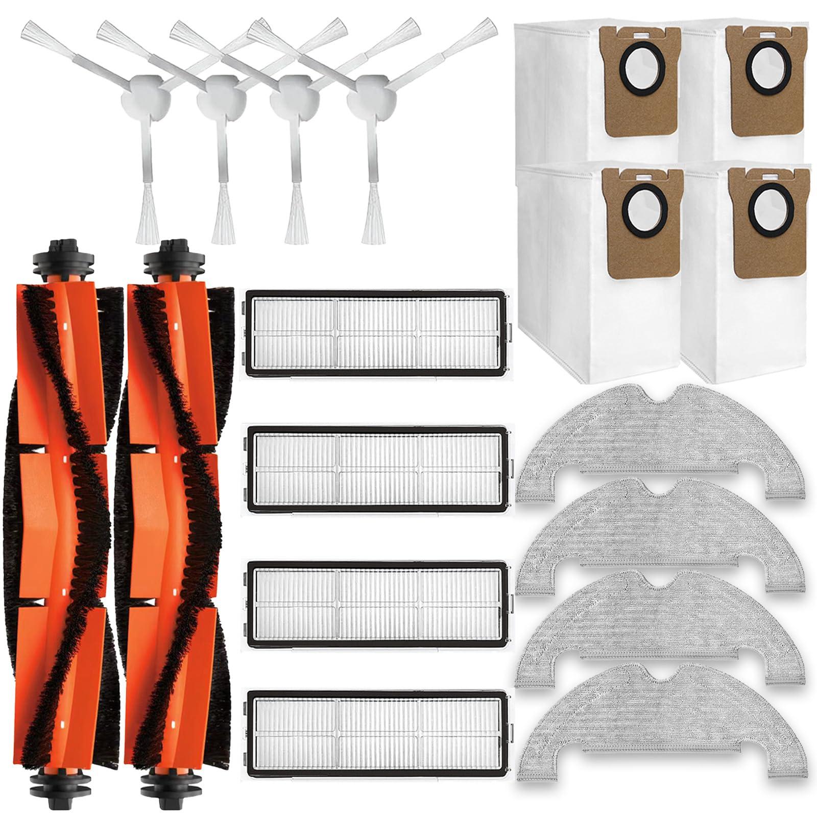 Replacement Parts Kit For Dreametech D10 Plus Robot Vacuum Cleaner - 2 Main Roller Brush, 4 Side Brush, 4 HEPA Filter, 4 Mop Pad, 4 Dust Bags (18Pcs)