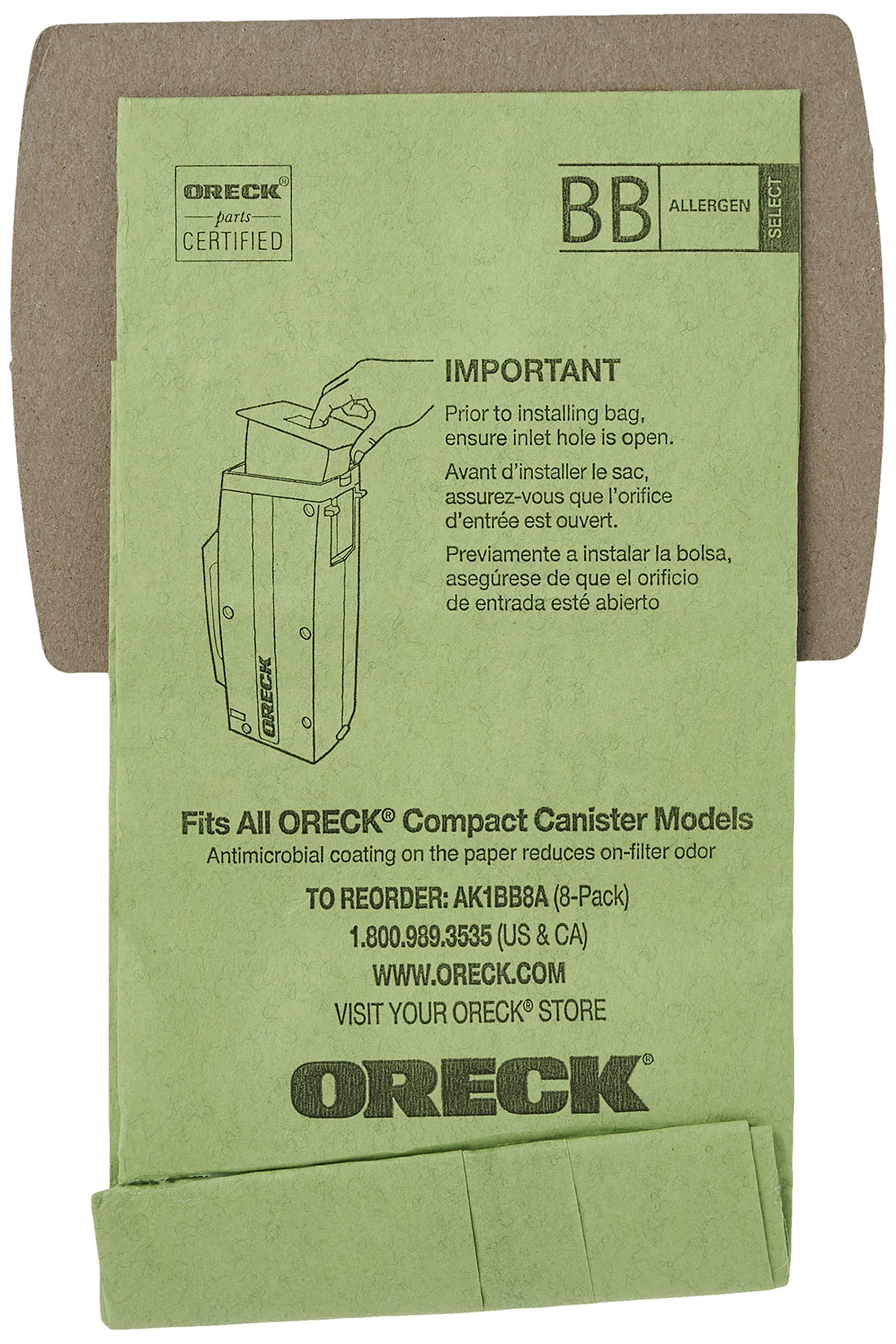 Oreck Genuine Buster B Canister Vacuum Paper Bags, 8-Pack AK1BB8A Green - Compatible with Oreck BB900-DGR